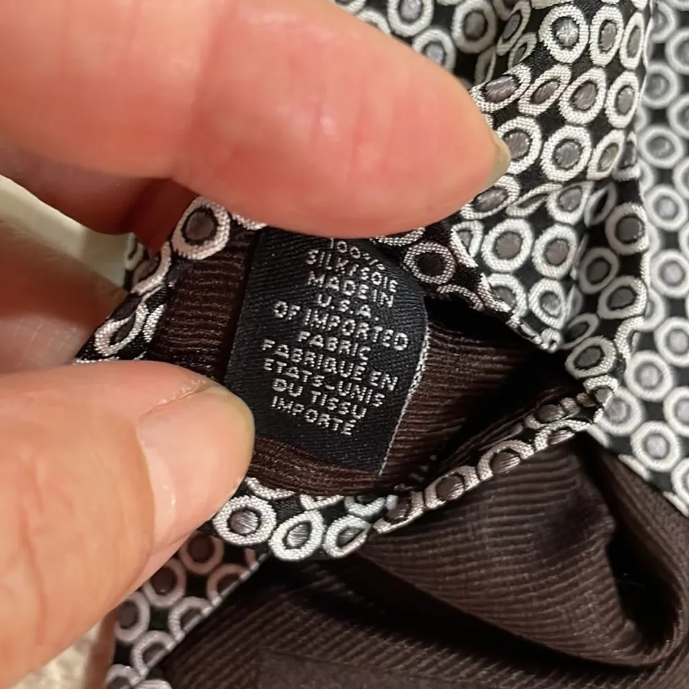 Michael‎ Kors black, white & silver gray circle design silk tie